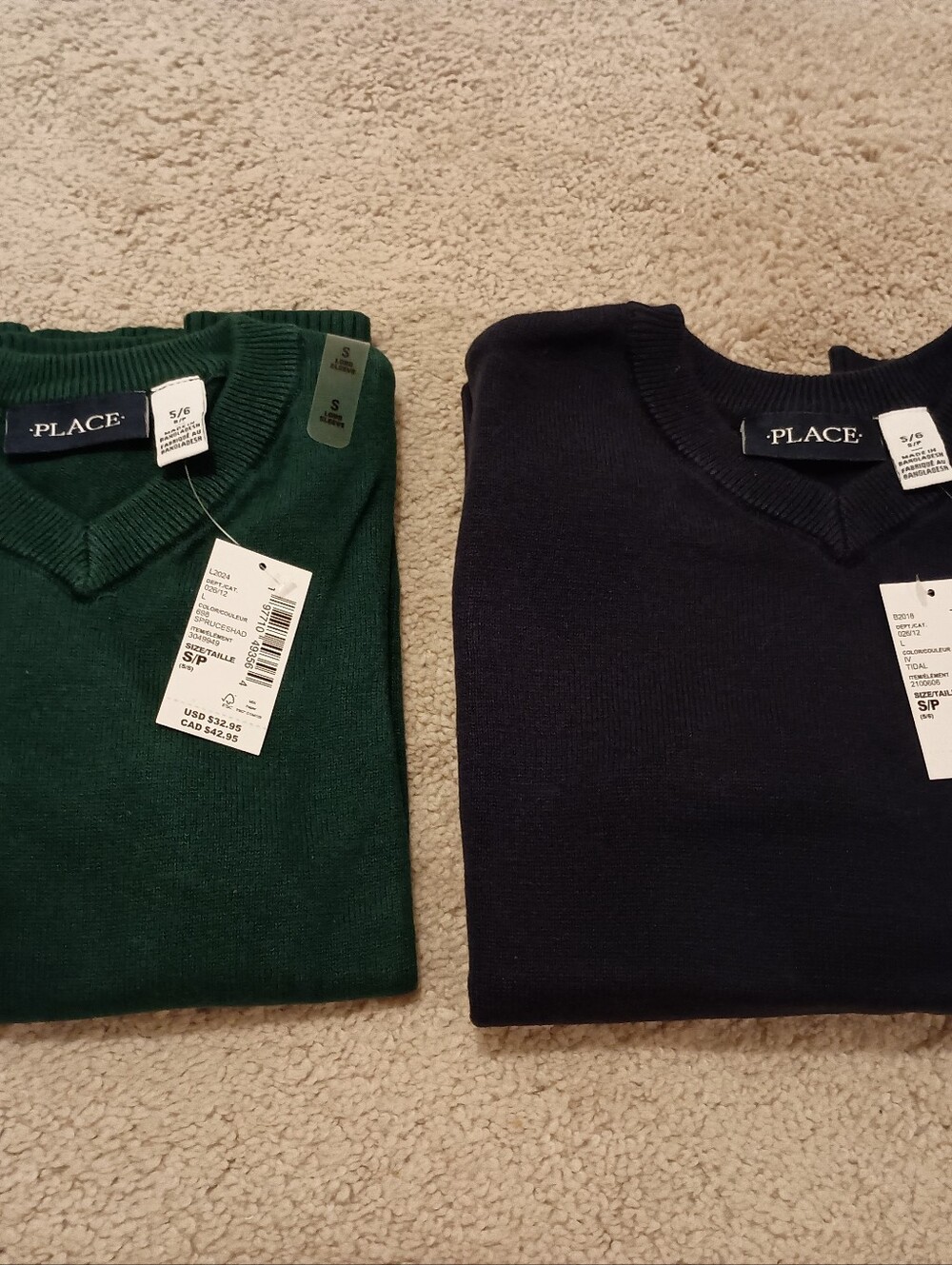 NWT The Children's Place V-Neck Sweaters in Forest Green and Navy